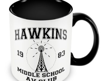 Hawkins Middle School AV Club Mug Glazed Black Handle and Inner Stranger Things Inspired Mug Gift