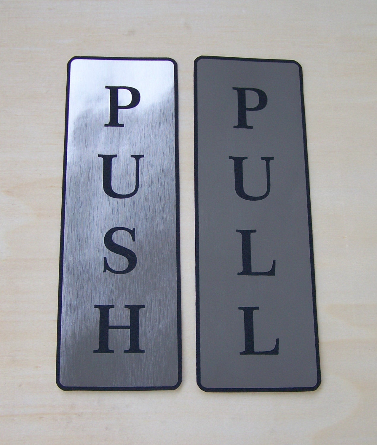 Push And Pull Front Door Sign Laser Engraved Sticker Silver