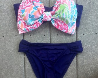 Bikini SET Lilly Pulitzer {inspired} preppy bow bikini swimsuit top and bottoms