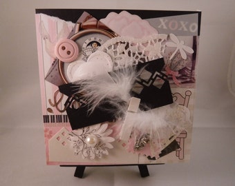 Original Mixed Media Collage Art, 5x5, Canvas, “XOXO,” Baby Girl