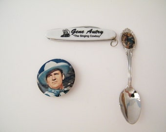 Gene Autry Cowboy Collectibles Spoon, pocket knife and pin.