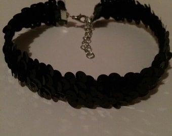 Sequin elasticated choker, black choker, stretchy choker, shiny choker, sparkly choker, elastic choker, black jewellery