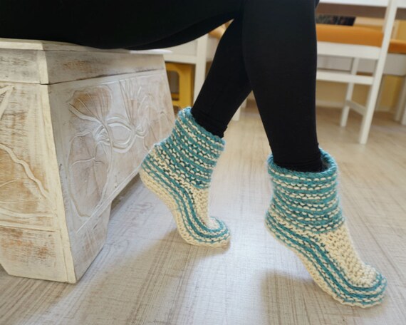 Knitted Boot Slipper Socks, Slippers with Merino and Mohair, Woollen Slippers, Indoor Shoes, Winter Gift for Her, House Shoes, Home Shoes
