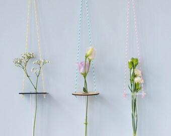 Hanging Vase - Minimal Hanging Vase, Test Tube Vase, Perspex, Wood, Party Decoration, Wedding Decor, Single Stem Vase