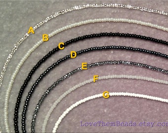 Seed Bead Necklace, Black beaded necklace, Hematite beaded necklace, White, Grey, Gunmetal Seed Bead layering necklace by LoveThemBeads