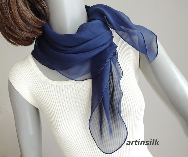 Navy Small Scarf Chiffon Neck Scarf Handkerchief Scarf