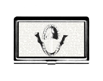 Business Card Case Credit Card Holder Teeth Vintage Anatomy illustration stainless steel metal card case wallet dictionary page dentist