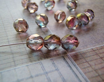 Capri Blue Beads Aurum Finish 6 and 8 mm Faceted Glass 20 Beads