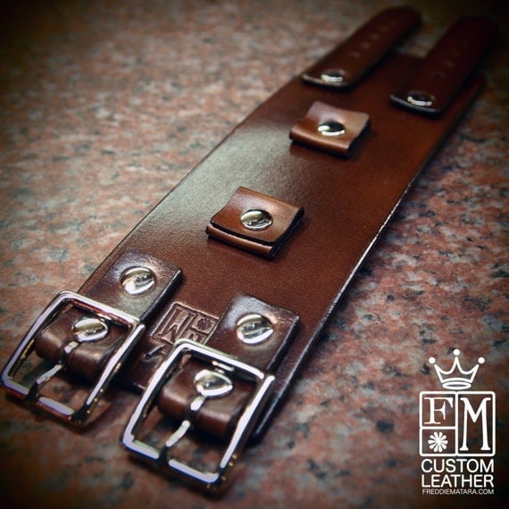 Leather cuff Bracelet Brown watchband Vintage Johnny Depp style wristband Handmade for YOU in NYC by Freddie Matara