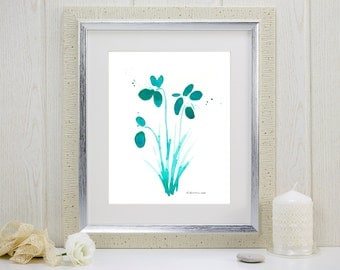 Teal watercolor flowers art print: "Dewdrop Orchids"