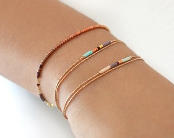 Minimalist Delicate Rose Gold Bracelet with Tiny Beads // Thin Dainty & Colorful Bracelet // Multicolor Boho Friendship Bracelet