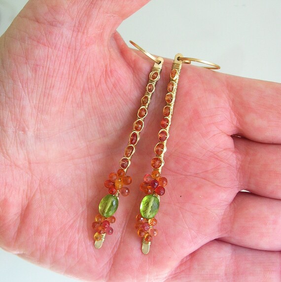 Fiery Orange Sapphire 14k Gold Filled Earrings Wire Wrapped