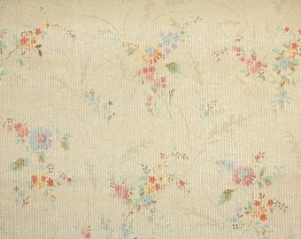 1920s Vintage Wallpaper by the Yard - Antique Floral Wallpaper Tiny Stripe with Pink and Blue Flowers