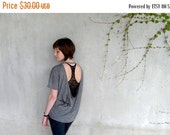 SALE Graphic tee for women - tshirt women - birdcage print on open back pony tee - black and heather gray - One That Got Away - CLOSEOUT