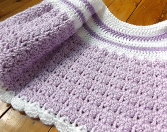 White and lilac crochet baby cardigan, to fit approx. 3 months
