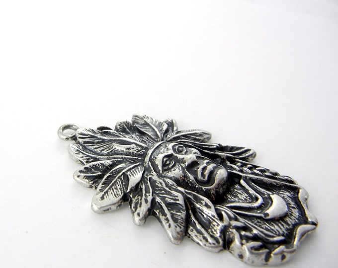 American Indian Charm Pendant Antique Silver-tone