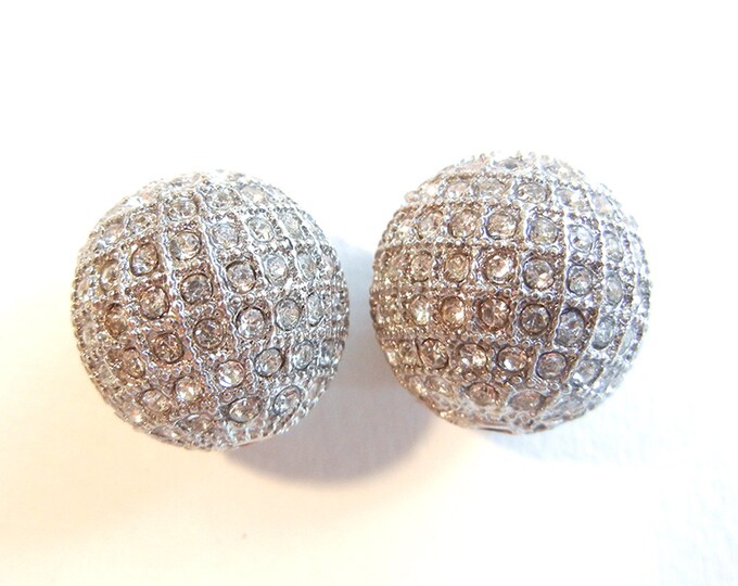 Pair of Rhinestone Silver-tone Beads