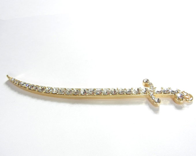 Long Gold-tone Sword Rhinestone Pendant