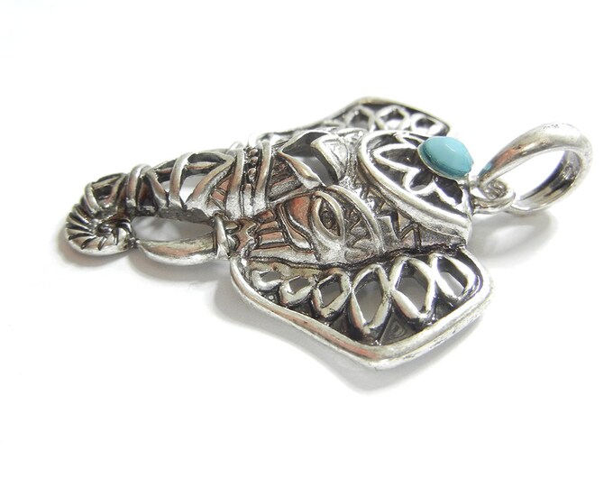 Antique Silver-tone Filigree Elephant Head Pendant