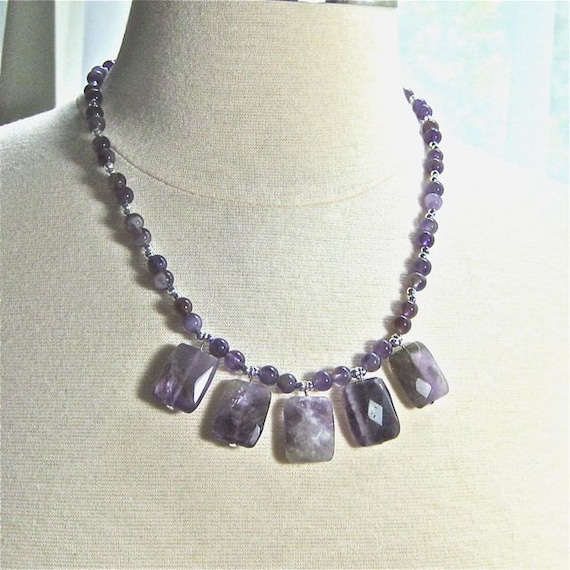 Amethyst and silver necklace natural amethyst beaded
