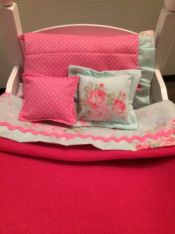 Five Piece 18 Inch Doll Bedding SetPink and Light Blue Shabby