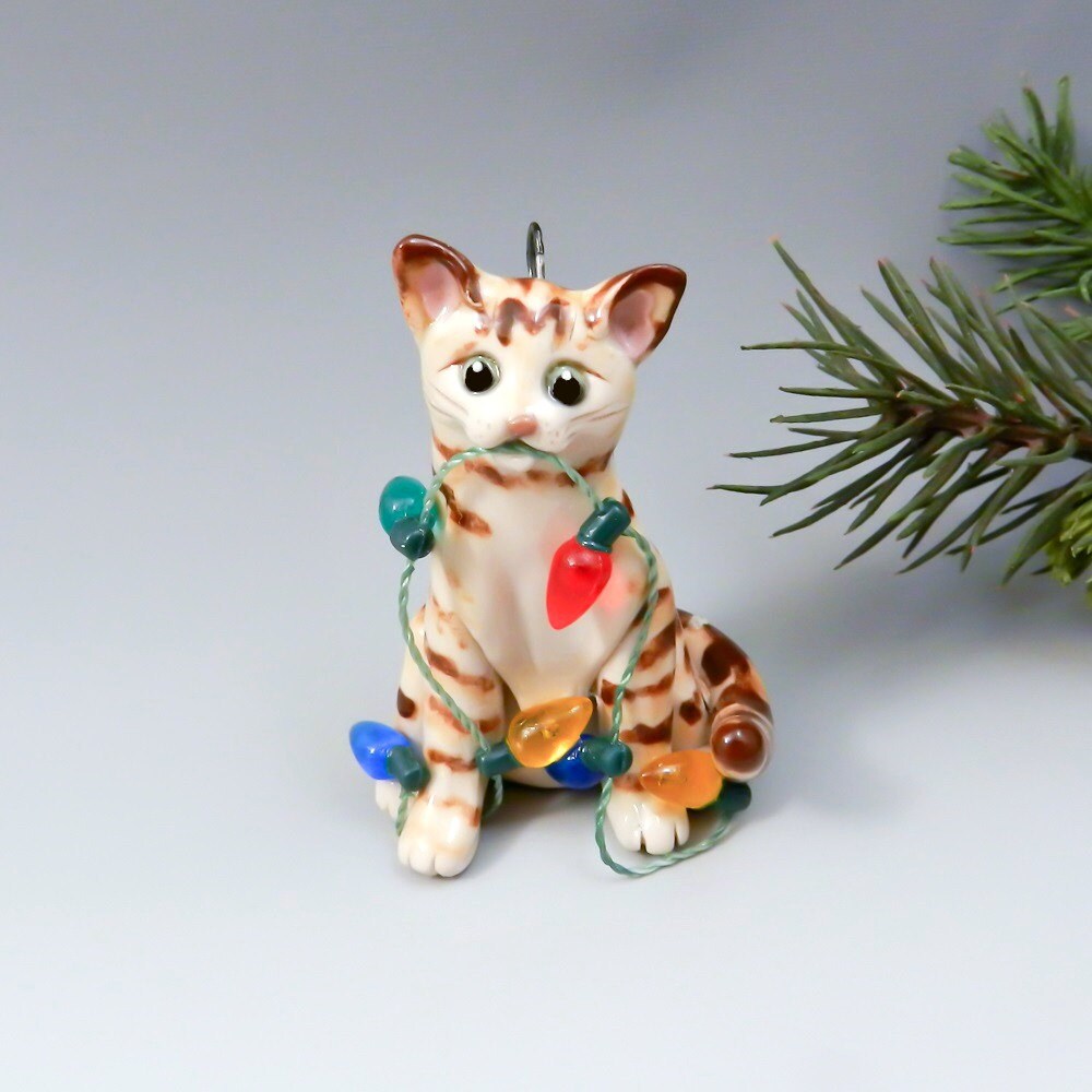 orange tabby cat christmas ornament figurine lights porcelain orange tabby cat christmas ornament figurine lights porcelain