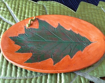 Oak Leaf Dish, Oak Leaf Plate, Ceramic Oak Leaf Dish, Oak Leaf Serving Plate, Oak Leaf Pottery, Ceramic Oak Leaf