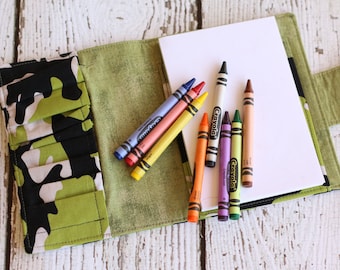 Camo Crayon Wallet. Crayon Organizer. Crayon Roll. Crayon Tote. Travel Toy. Child Activity Kit. Crayon Caddy. Art Kit. Coloring Wallet.
