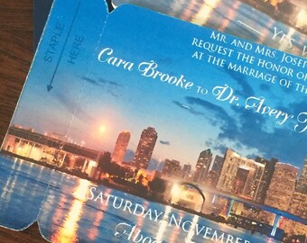 Florida Wedding Invitation Miami Florida Skyline Boarding Pass Invitation Wedding