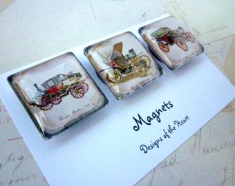 Square Glass Magnet set - Vintage cars