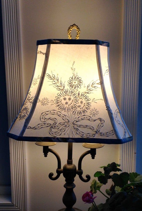 White Lamp Shade Embroidery Lampshade Vintage by lampshadelady