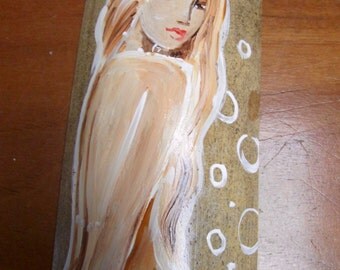 HAND PAINTED Blue tail fantasy mermaid Art on driftwood beach Decor