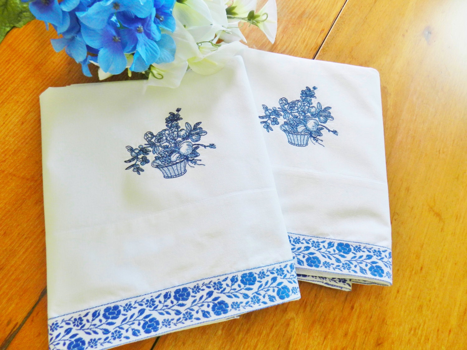 Blue Pillowcases Percale Machine Embroidery Pillowcases