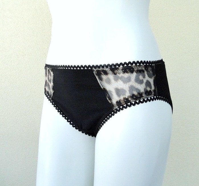 Black panties with sheer leopard print organic underwear