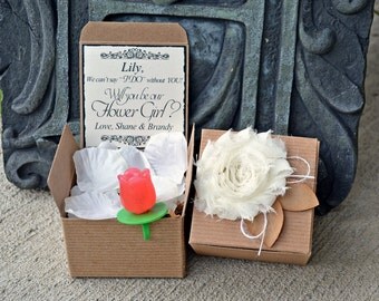 Ring POP ~ Will You Be My Flower Girl Rose Boxed Invite POP the Question Invitation Rustic Bridesmaid