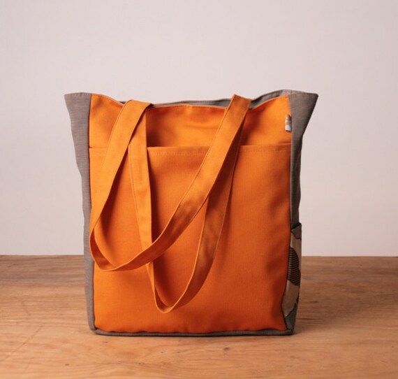 Orange canvas tote bags vegan tote bag large canvas by Badimyon