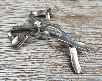 Silver Bow Brooch Vintage Silver Brooch Ribbon