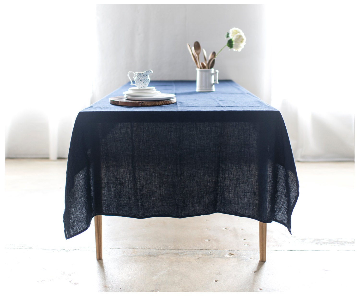 Washed linen Tablecloth Navy blue Linen Table cloth