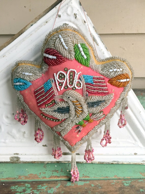 Iroquois Beaded Native American Pillow 1906 by Holliezhobbiez