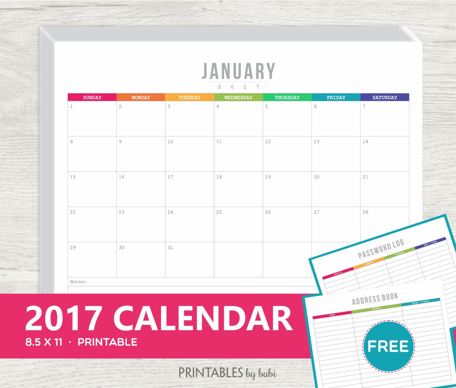 2017 Calendar Printable Calendar Address Book by cardsbybubi