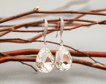 Bridesmaid Earrings Set of 5 Clear Crystal Teardrop Bridal Earrings