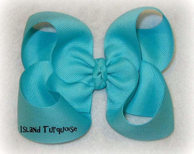 Blue Hair Bow, Girls Hairbows, Big Bows, Large Bows, Classic Hairbow, Island Turquoise Bow, Toddler Bow, 4 5 inch Bows, Boutique Bow, 45G