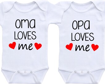 Twins set Oma loves me onesie ® , Opa loves me onesie bodysuit baby shower gift for girl or boy, grandparents gift, baby shirt