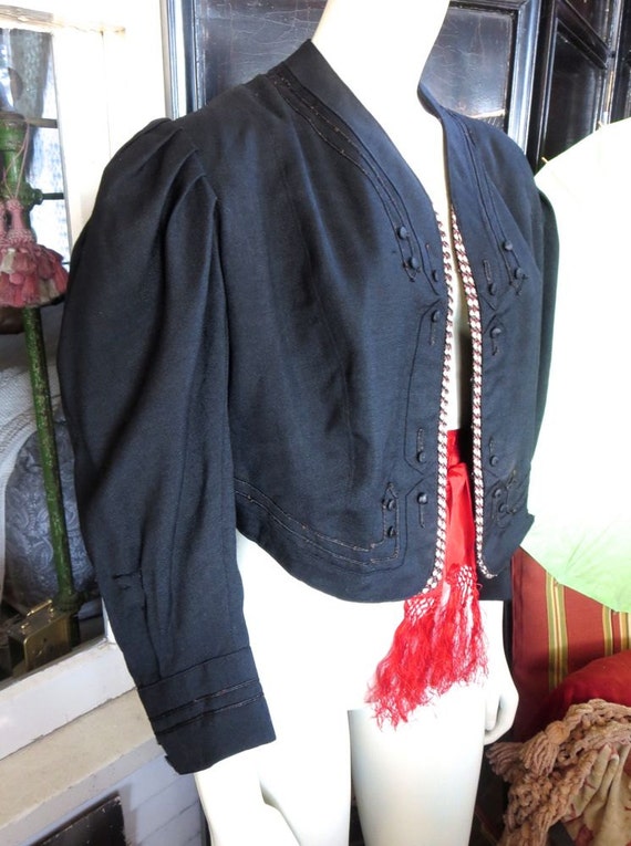 1870s Civil War Era Zouave Jacket Black Wool Silk Details