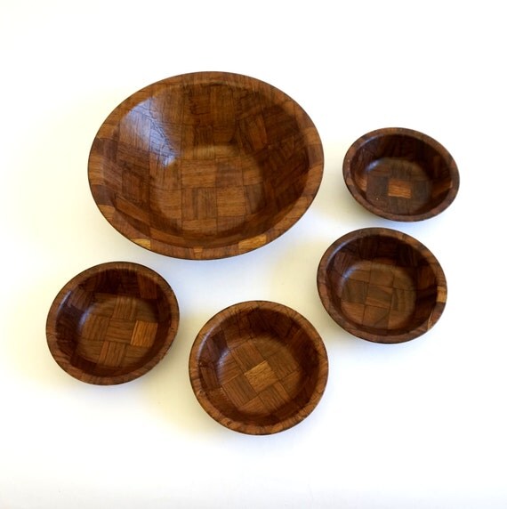Vintage 1960s Weavewood Walnut Salad Server Set VGC / Salad