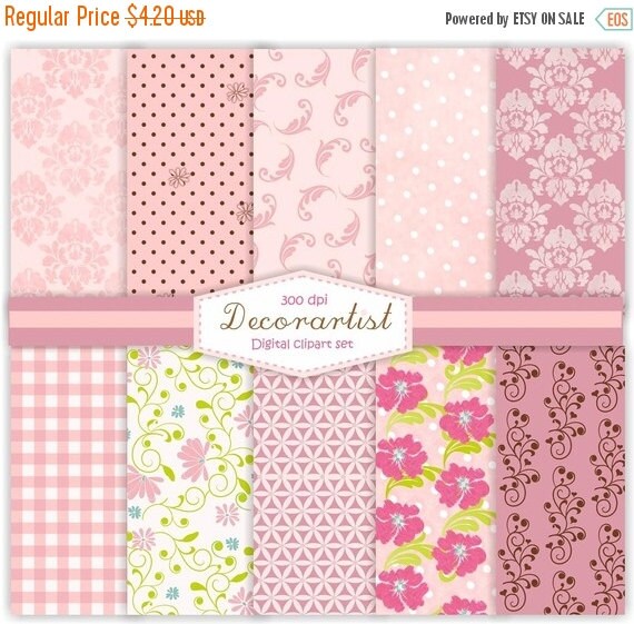 ON SALE Scrapbook paper no.17Bella pink scrapbooking card