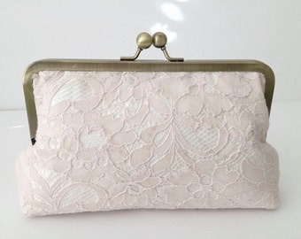 Bridal Clutch Blush pink Lace over silk heirloom bridesmaid clutch, Luxurious Wedding Clutch Blush- pretty, elegant, beautiful