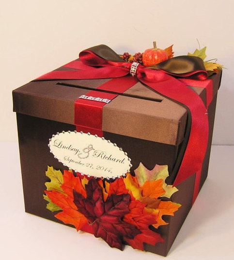 Wedding Card Box Fall Gift Card Box Choco brown and