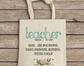 Natural Cotton Canvas Tote Bag - Teacher Tote Bag - Definition, Floral - Reusable Grocery Bag - Shoulder Bag - Canvas Bag - Shopping Bag