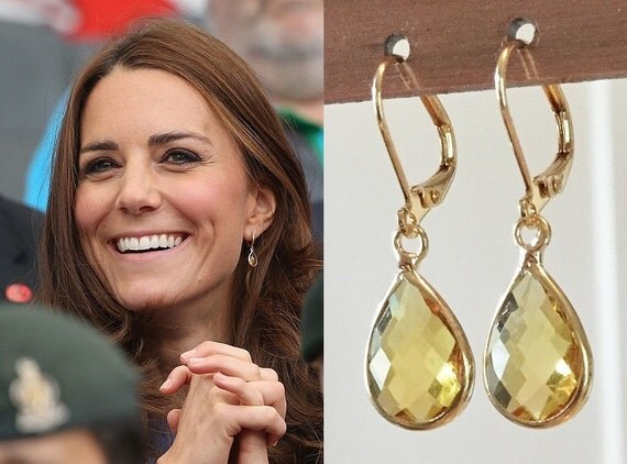 Kate Middleton Citrine Crystal Gemstone Teardrop Earrings